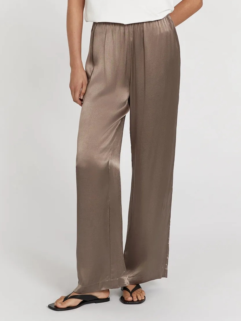 DISSH Eve Satin Wide-Leg Pants -Latte